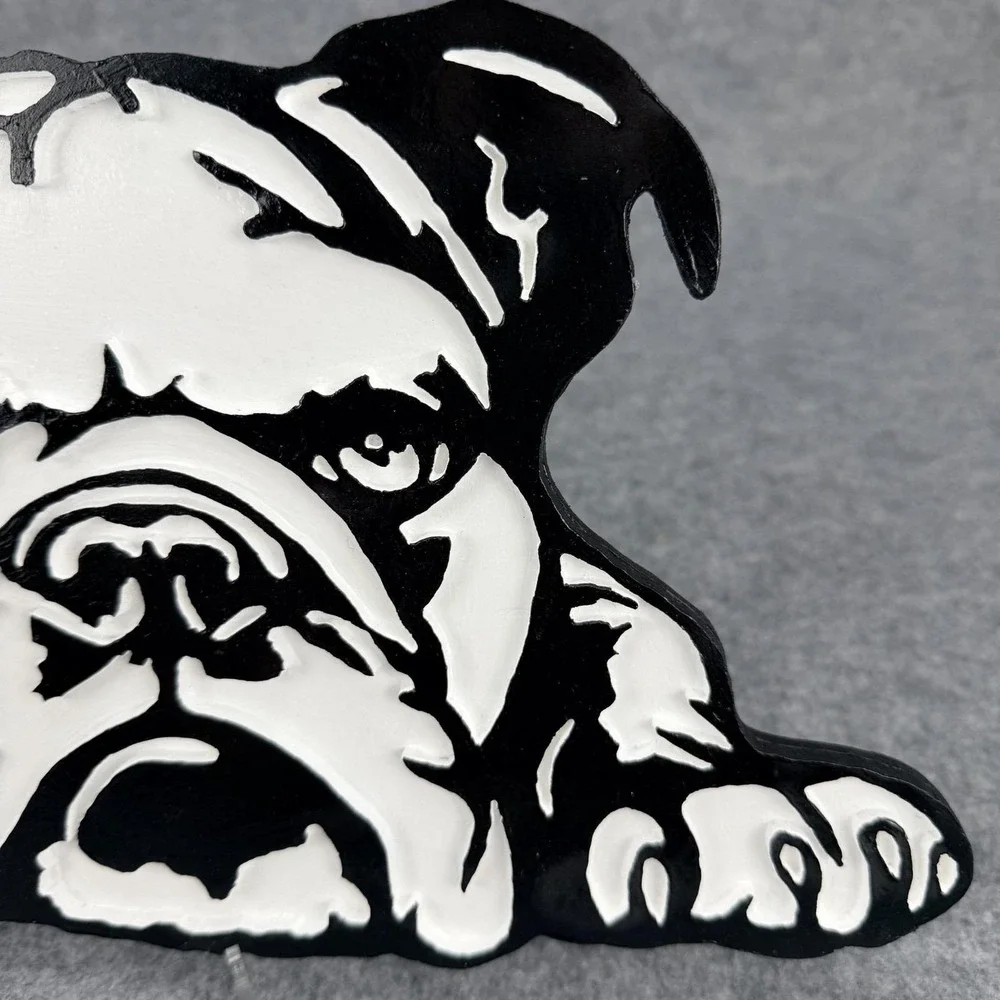 Handmade 3D Bulldog Wall Art Black White PVC Cutout Dog Decor 12